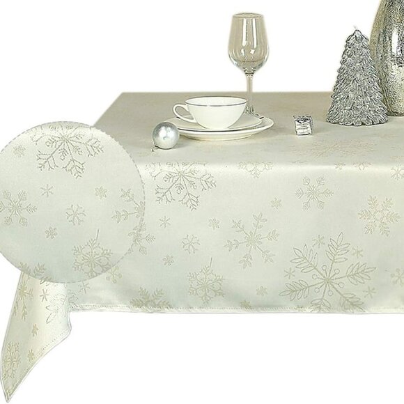 Lavin Other - EUC LAVIN Gold Shimmer Snowflake Christmas Winter Tablecloth 104x60